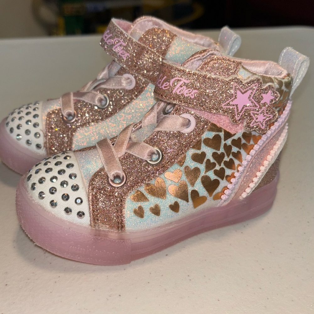 SKETCHERS TODDLER TWINKLE TOES LIGHT-UP GLITTER HIGHTOPS- LIKE NEW CONDITION